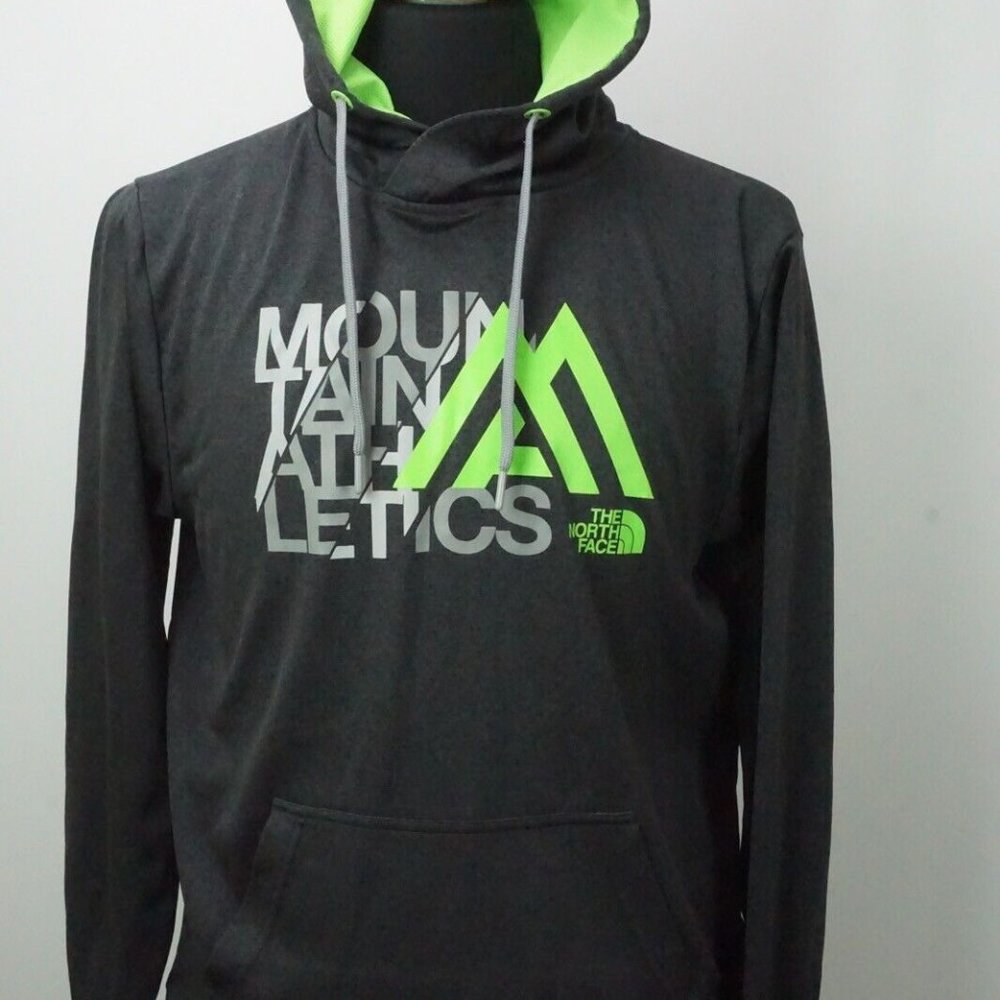 The North Face Gray Green  Hooded Drawstring Casual Mens Hoodie Sweatshirt Sz L